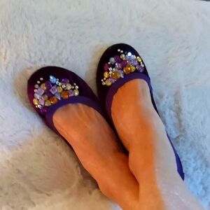 Modesta purple velvet bejeweled slip on flats size 8.5